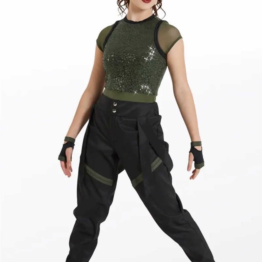 Weissman Get Up Hip Hop Costume: Black and Green Track Pants with Tapered Design